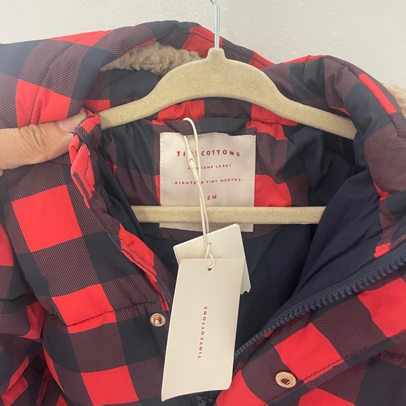 TINYCOTTONS Baby Snowsuit Black and Red checkered Excellent Condition. LIKE NEW - Picture 3 of 9